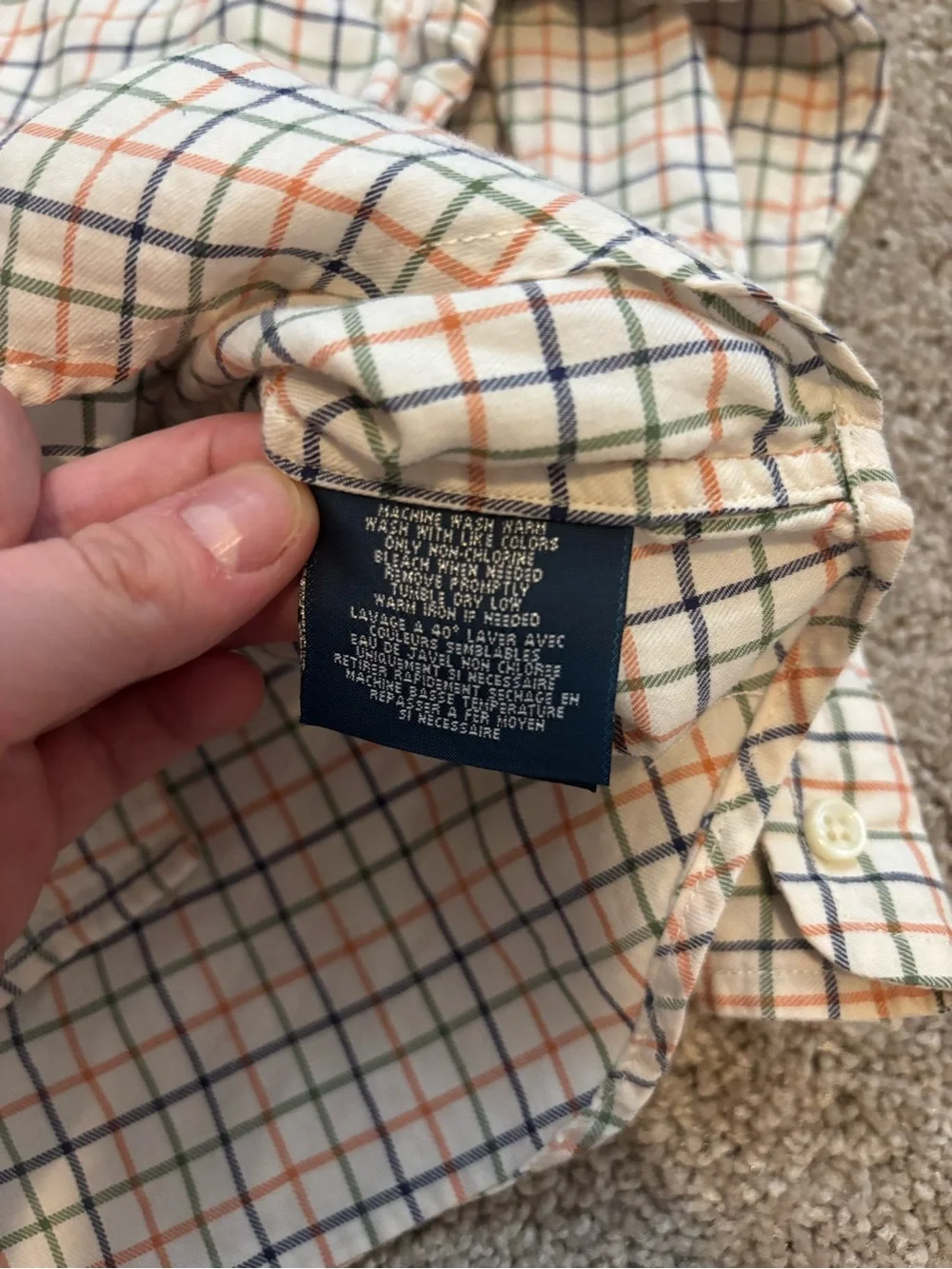 Ralph Lauren Cream Plaid Button-Down Shirt with Navy & Orange Checks
